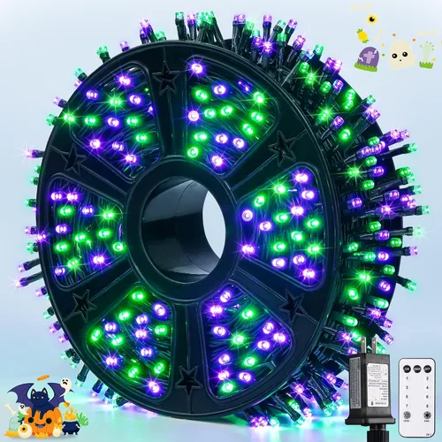 Vista 27 de JMEXSUSS 400 luces LED de Navidad rojas, blancas y verdes, luces de árbol de Navidad de 132 pies con control remoto, tira de luces para interiores