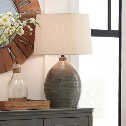 Vista 2 de Signature Design by Ashley Joyelle Modern - Lámpara de mesa de terracota de 27.5 pulgadas, color gris