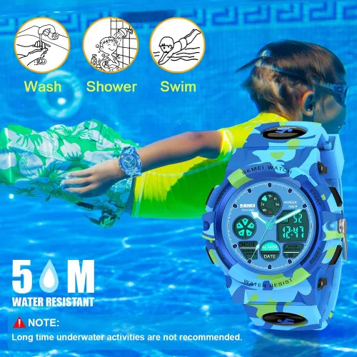 Vista 4 de SYOKZEY Reloj deportivo digital LED impermeable de 164.0ft, para niños y niñas, para exteriores, analógico y digital, con alarma y calendario