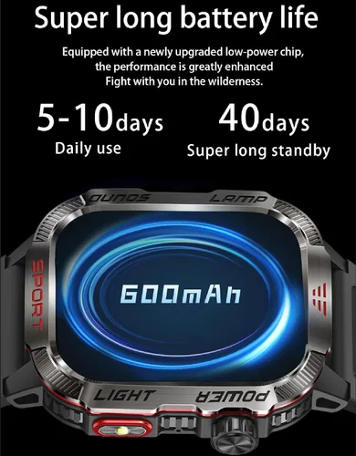 Vista 9 de Reloj inteligente para hombre, rastreador de fitness con brújula linterna y iPhone Android Support Make & Answer Calls, 2.01"Heart Rate Blood
