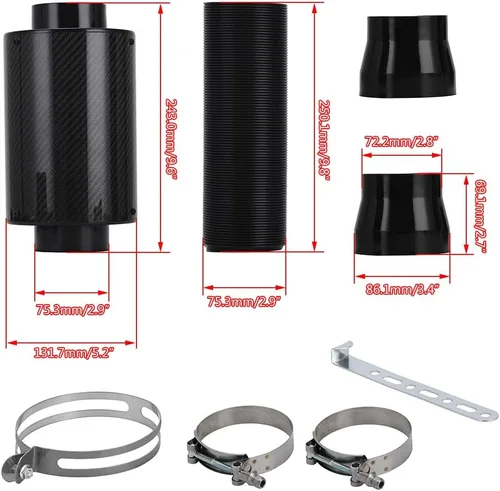 Vista 4 de PTNHZ Universal 3 "Racing fibra de carbono Kit de inducción de alimentación en frío Kit de admisión de aire Caja de filtro de aire con ventilador