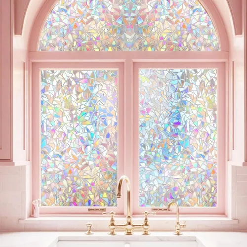 Vista 9 de Hilarious - Película de privacidad arcoíris para ventana, vinilo para ventanas manchadas, calcomanías decorativas 3D removibles, película tintada