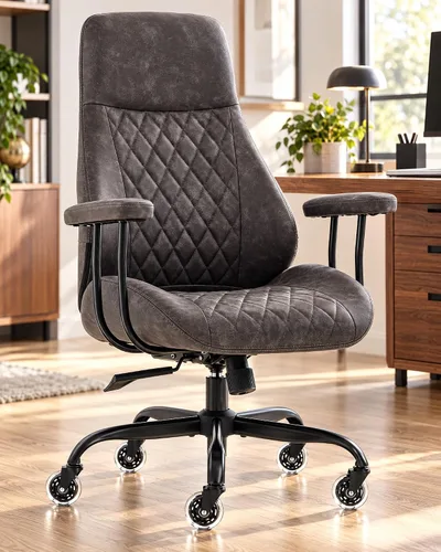 Vista 12 de E-Motie Silla de oficina de cuero, silla de escritorio moderna de mediados Marrón