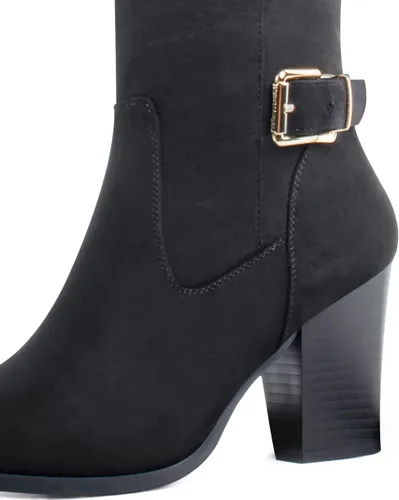 Vista 5 de DCMBLY Botas altas hasta la rodilla para mujer, tacón grueso, puntera completa, con cremallera lateral completa