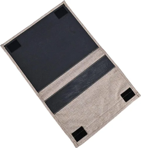 Vista 4 de Zafit Organizador de cama de lino con 4 bolsillos, organizador de almacenamiento para revistas, mandos a distancia, teléfono
