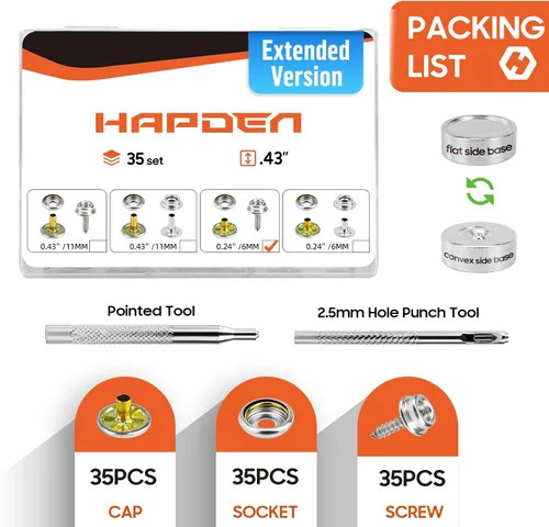 Vista 4 de Hapden - Kit de 105 piezas de broches de presión extendidos para lonas, broches resistentes, de acero inoxidable para tela, cubierta de barco