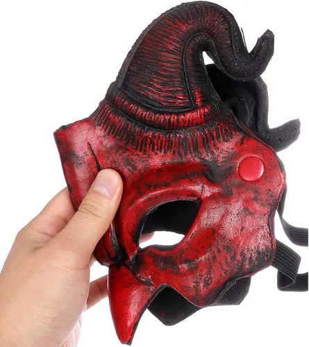 Vista 6 de Máscara de cuerno de oveja, fantasma y diablo, máscara de espuma de poliuretano, máscara de media cara para Pascua, Halloween, cosplay, fiesta