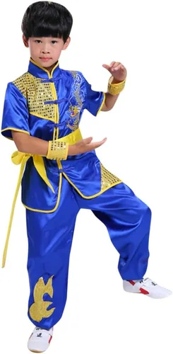 Vista 8 de Conjunto de uniforme chino de Kung Fu Maestro Tai Chi Dragón Chino para niños y niñas Negro