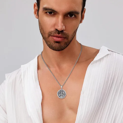 Vista 105 de EUDORA Collar de plata de ley 925 con moneda Hécate, Athena, Perséfono, Nyx, diosa de la luna triple, diosa celta, rueda de Hécate, llave, regalo