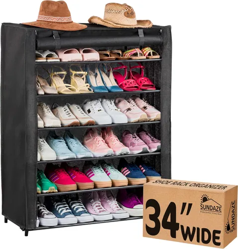Vista 10 de Sundaze Zapatero con cubierta - Estante para zapatos de 10 niveles para entrada de puerta frontal, organizador de zapatos alto y resistente