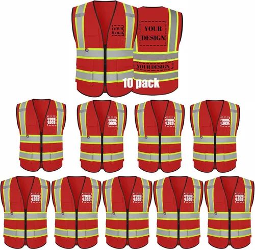 Vista 14 de Chaleco de seguridad reflectante de alta visibilidad con 5 bolsillos y cremallera clase 2 para adultos, unisex, ropa de trabajo de seguridad