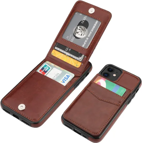 Vista 20 de KIHUWEY - Funda tipo cartera para iPhone 11, tarjetero con soporte, color negro Ranuras para tarjetas de crédito, soporte, piel sintética