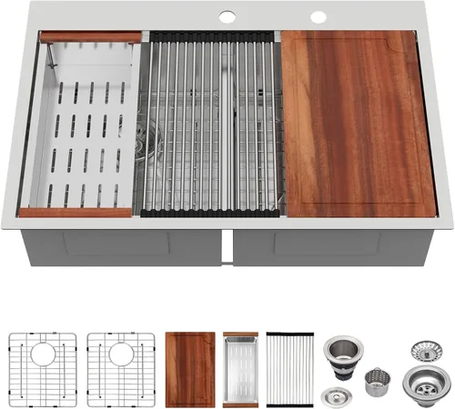 Vista 9 de Logmey Fregadero de cocina de doble tazón Acero inoxidable