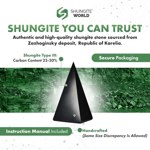 Vista 3 de Shungite World Auténtica pirámide de shungita alta pulida de 1.18 pulgadas / 1.18 pulgadas, cristal curativo natural de chakras, pirámide negra