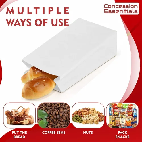 Vista 6 de Concession Essentials - Bolsas de papel blanco de 4 libras - Bolsas de papel de servicio de alimentos para panadería, dulces, aperitivos y comida