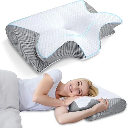 Vista 10 de HOMCA Almohada cervical de espuma viscoelástica, 2 en 1, almohada ortopédica de contorno ergonómico para dolor de cuello, almohadas de soporte Negro