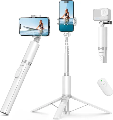 Vista 11 de SYNCWIRE Trípode de teléfono Selfie Stick de 55 pulgadas para iPhone, palo selfie de aluminio extensible todo en uno con control remoto, trípode