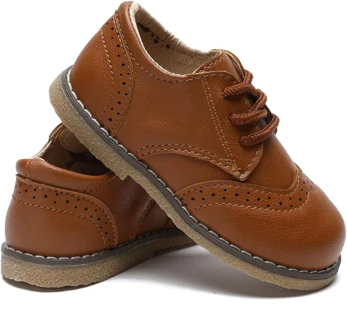 Vista 4 de Timatego Zapatos Oxford para niños y niñas, de piel sintética, con cordones, para la escuela, zapatos de vestir para bebés y niños pequeños