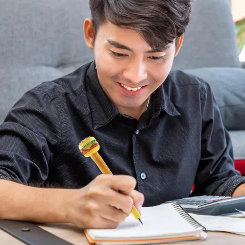 Vista 7 de Cheeseburger - Bolígrafo novedoso y divertido y único, suministros de oficina para niños y adultos, bolígrafo colorido de escritura de comida