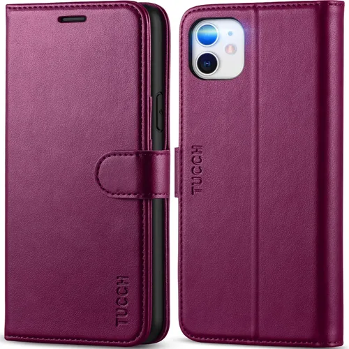 Vista 10 de TUCCH Funda tipo cartera para iPhone 11, [con bloqueo RFID] ranuras para tarjetas, soporte, cierre magnético, funda protectora de piel sintética