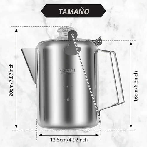Vista 6 de Cafetera de camping – Percolador de estufa con perilla de vidrio superior transparente – Cafetera de camping para viajes de preparación rápida