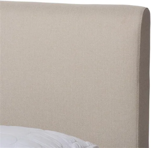 Vista 7 de Baxton Studio Aveneil Mid-Century - Cama tapizada de tela beige con acabado de nogal tamaño matrimonial