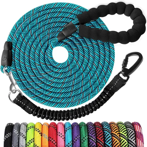 Vista 36 de Correa de perro de cuerda de 3 pies: correa resistente con gancho giratorio bloqueable, hilos reflectantes, bungee y asa acolchada - Correa