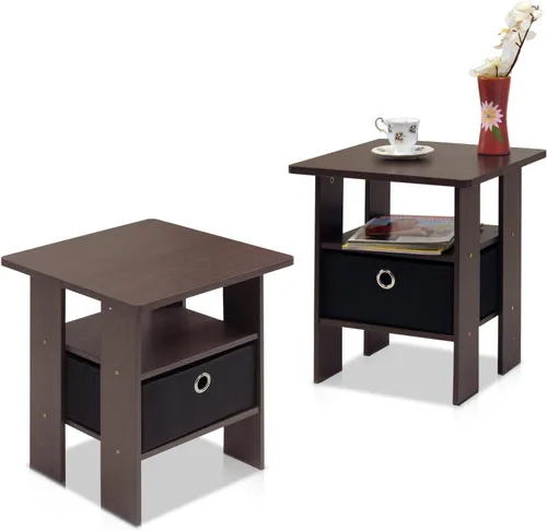 Vista 16 de Furinno Dario - Mesa auxiliar / estante de almacenamiento de noche con cajón de contenedor, pino ámbar/negro, 1 paquete, contenedor superior