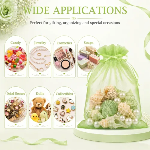 Vista 8 de FUNFERY 100 bolsas de organza transparente verde manzana de 4 x 6 pulgadas Manzana Verde (Apple Green)