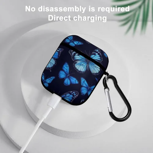Vista 5 de Funda protectora de silicona compatible con Airpods 2 y 1 (hermosas mariposas, mariposas azules)