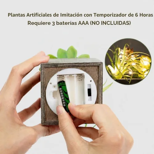 Vista 5 de Plantas artificiales de interior con luces LED, pequeñas plantas Niebla matutina