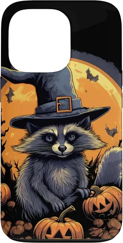 Vista 10 de iPhone 16 Raccoon Witch Hat Pumpkins Halloween Costume Case