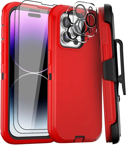 Vista 19 de Funda para iPhone 14 Pro Max de 6.7 pulgadas con clip para cinturón con 2 protectores de pantalla, 2 protectores de lente de cámara, cubierta
