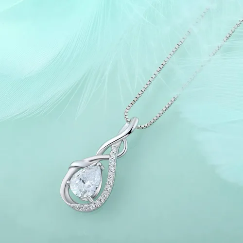 Vista 4 de STARCHENIE Collar con colgante de lágrima infinito para mujer, plata de ley 925, piedra natal