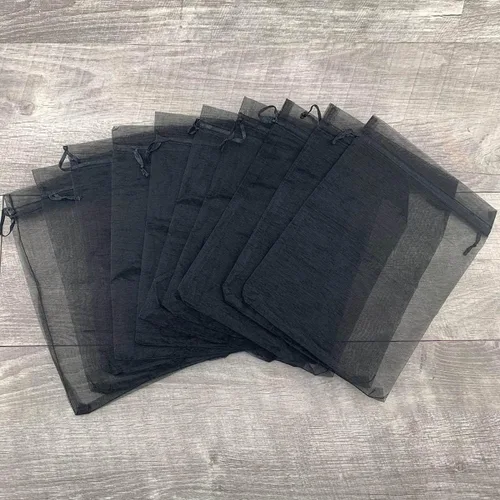 Vista 3 de 50 bolsas de organza con cordón de regalo para joyas, tela transparente de malla de 4 x 6 pulgadas, organizador de red negra, sobres geniales