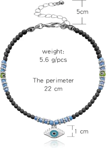 Vista 7 de EACHAR - Collar de tres capas de ojo malvado, 6 pulseras elásticas de cuentas, aretes de plata, tobillera ajustable, Ojo Turco Lucky Kabbalah