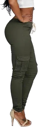 Vista 2 de LINGMIN - Leggings ajustados y casuales para mujer, cintura elástica, color liso, fáciles de poner