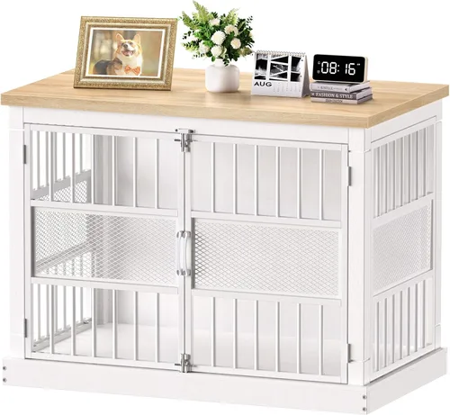 Vista 9 de Mueble de jaula para perros de 40 pulgadas con bandeja giratoria para perros grandes de hasta 45 libras 0.47" thick top supports 150 lbs, 3-door