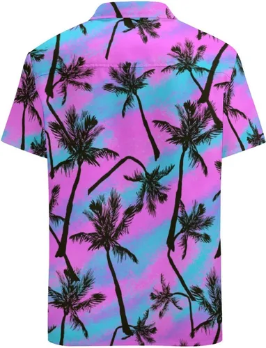Vista 2 de LARSD Camisas de los años 80 para hombre, camisa con botones de los años 90, camisa vintage retro hawaiana de playa, camisa de discoteca de neón