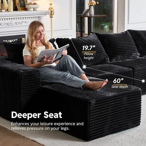 Vista 4 de MODNEST Sofá cama de 9 plazas, sofá modular sin hueso, sofá seccional de nube, sofás seccionales para sala de estar, sofás en forma de U con Negro