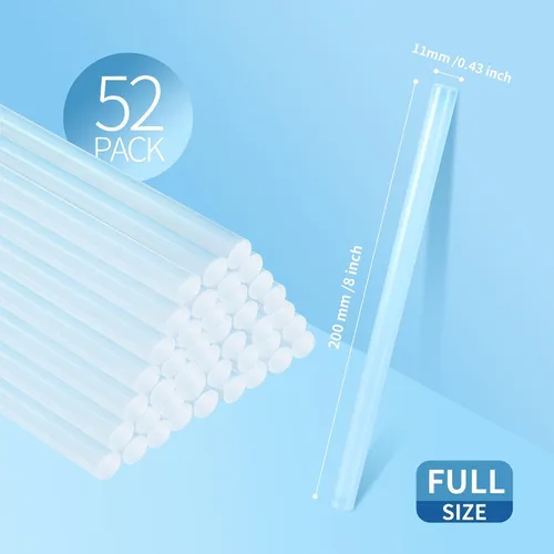 Vista 2 de MATUFF Barras de pegamento caliente tamaño completo, 0.43 pulgadas de diámetro x 8 pulgadas de largo, 52 unidades de EVA transparente de pegamento