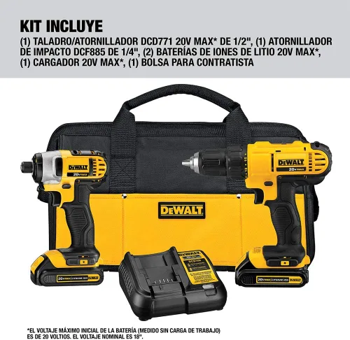 Vista 5 de DEWALT Juego de herramientas mecánicas, taladro/controlador y destornillador de impacto (DCK240C2)