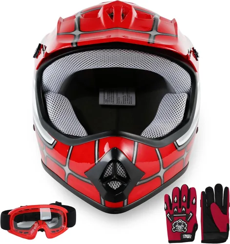 Vista 17 de SLMOTO Casco de motocross para niños y jóvenes, casco de motocicleta todoterreno para motocross, ATV aprobado por DOT, casco de calavera negra