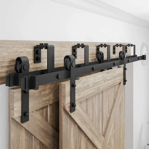 Vista 4 de WINSOON Kit de herrajes para puertas de madera de granero de 4 a 16 pies, diseño de plegado, soporte de montaje en pared para puertas de madera