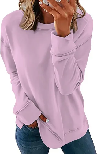 Vista 2 de Camisas de manga larga para mujer, cuello redondo, a la moda, sudaderas casuales, blusa estampada, ajuste holgado, suéter sin botones