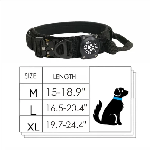 Vista 5 de Collar táctico personalizado para perro AirTag, 100 % impermeable, ajustable, de nailon para entrenamiento militar, con asa de control y hebilla