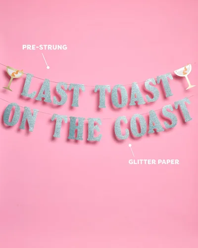 Vista 4 de xo, Fetti Cartel con purpurina azul de Last Toast on the Coast – 5 pies Decoración de fiesta de despedida de soltera en la playa, recuerdo náutico