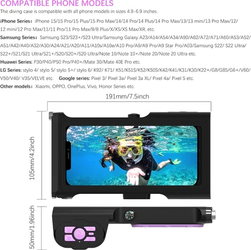 Vista 4 de ShellBox Case Funda de buceo de 3ª generación para Samsung Galaxy y iPhone Series, teléfonos universales [4.9-6.9 pulgadas], buceo de 49.2 ft/50