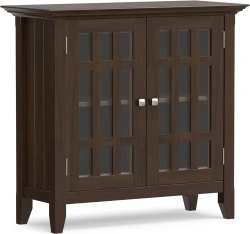 Vista 19 de SIMPLIHOME Bedford - Aparador de madera maciza de 62 pulgadas de ancho en marrón moreno Aparador de buffet de transición con puertas de vidrio