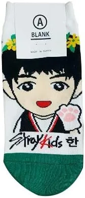 Vista 3 de Calcetines de personajes de dibujos animados Kpop StrayKids para mujer, fabricados en Corea, Blanco
